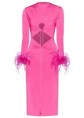 Feathered Cut-Out Knitted Midi Dress