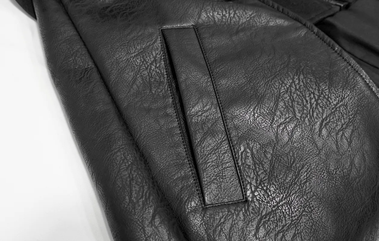 Gothic Black Zipper Leather Coat / Men's Long Coats with Studs and D-rings