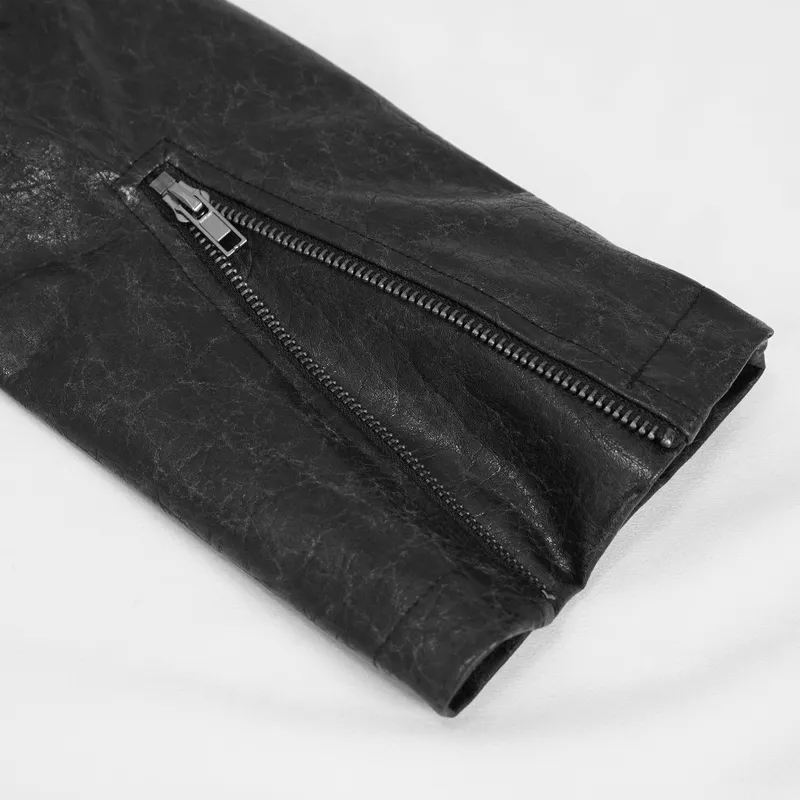 Gothic Stand Collar Long Coat for Men / Shoulders Strap Faux Leather Coat in Punk Style