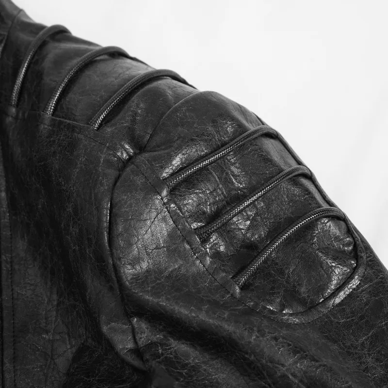 Gothic Stand Collar Long Coat for Men / Shoulders Strap Faux Leather Coat in Punk Style