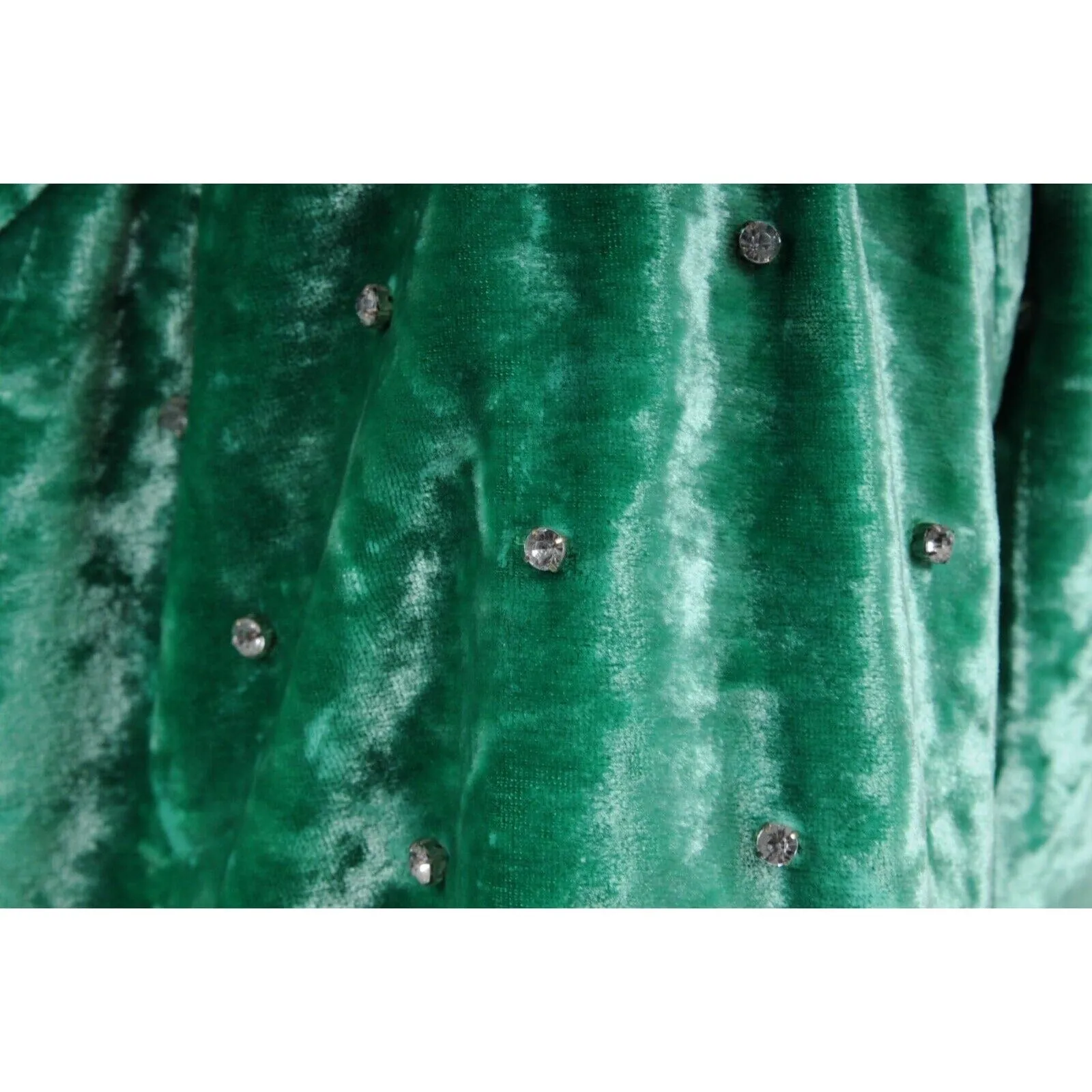 Green Crushed Velvet Crystal Embellished Romper Mini Dress
