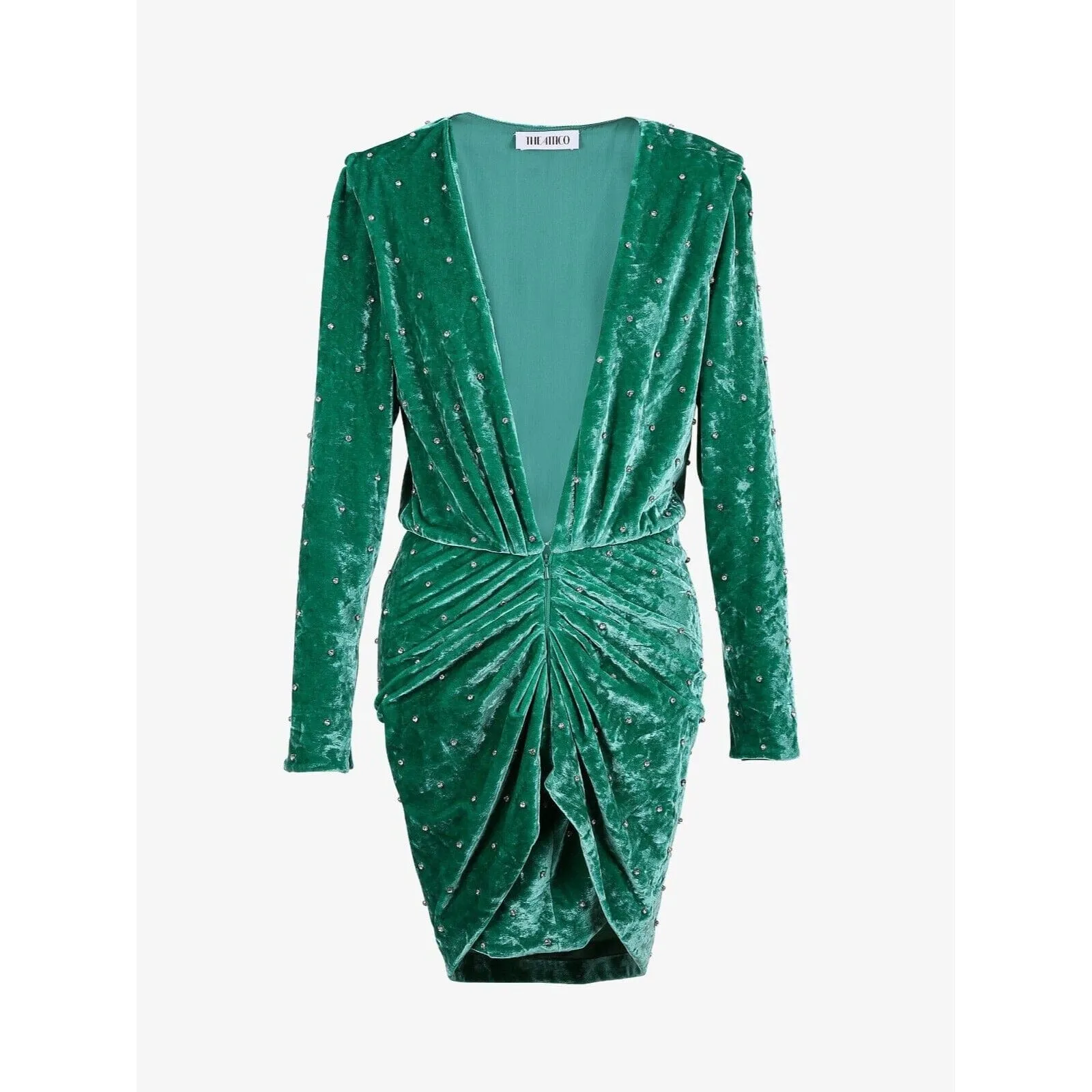 Green Crushed Velvet Crystal Embellished Romper Mini Dress