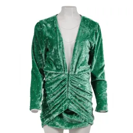 Green Crushed Velvet Crystal Embellished Romper Mini Dress