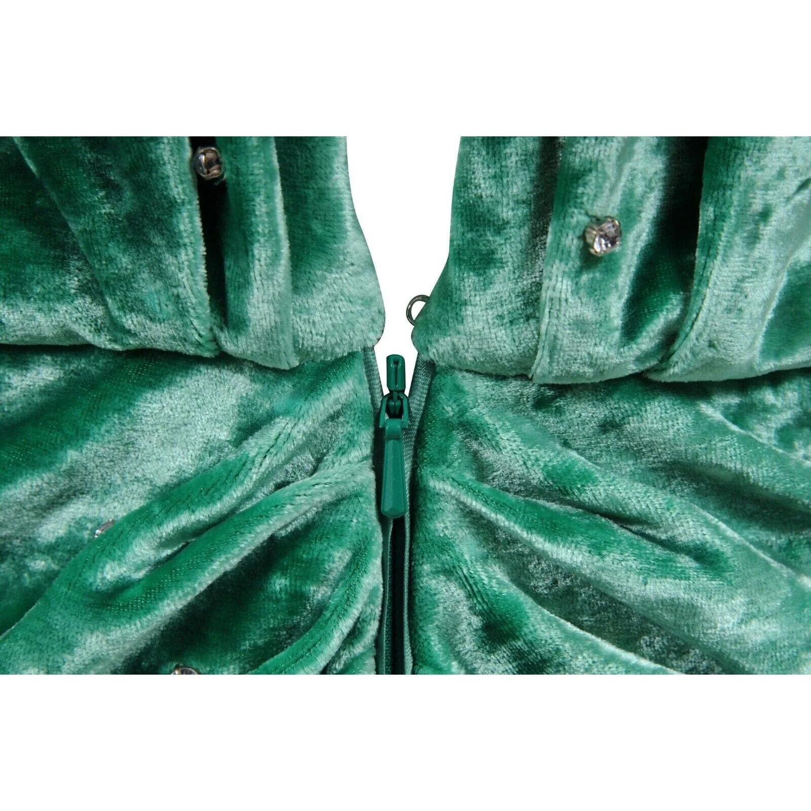 Green Crushed Velvet Crystal Embellished Romper Mini Dress