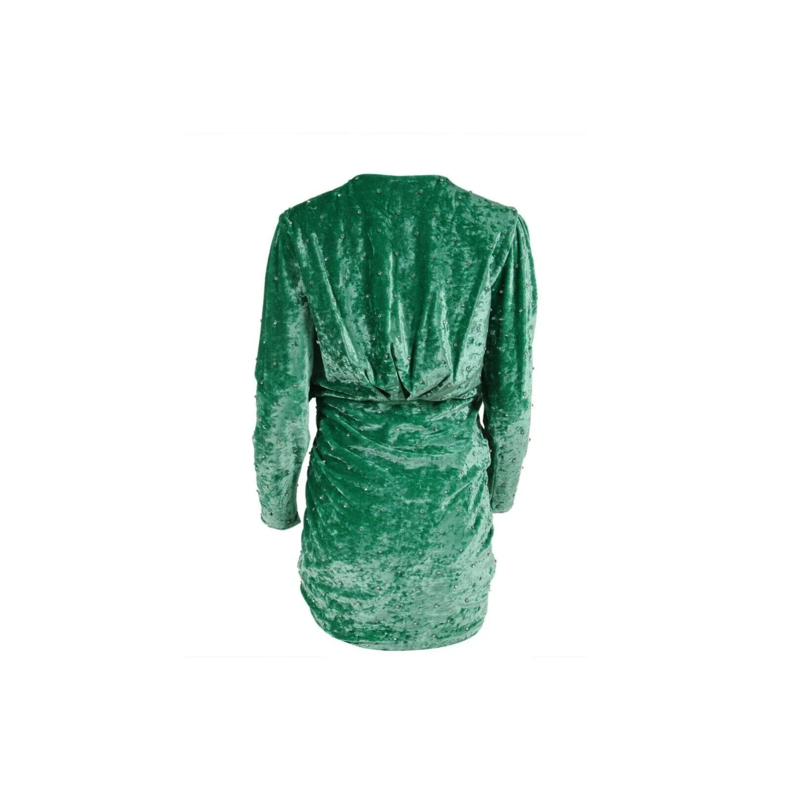 Green Crushed Velvet Crystal Embellished Romper Mini Dress