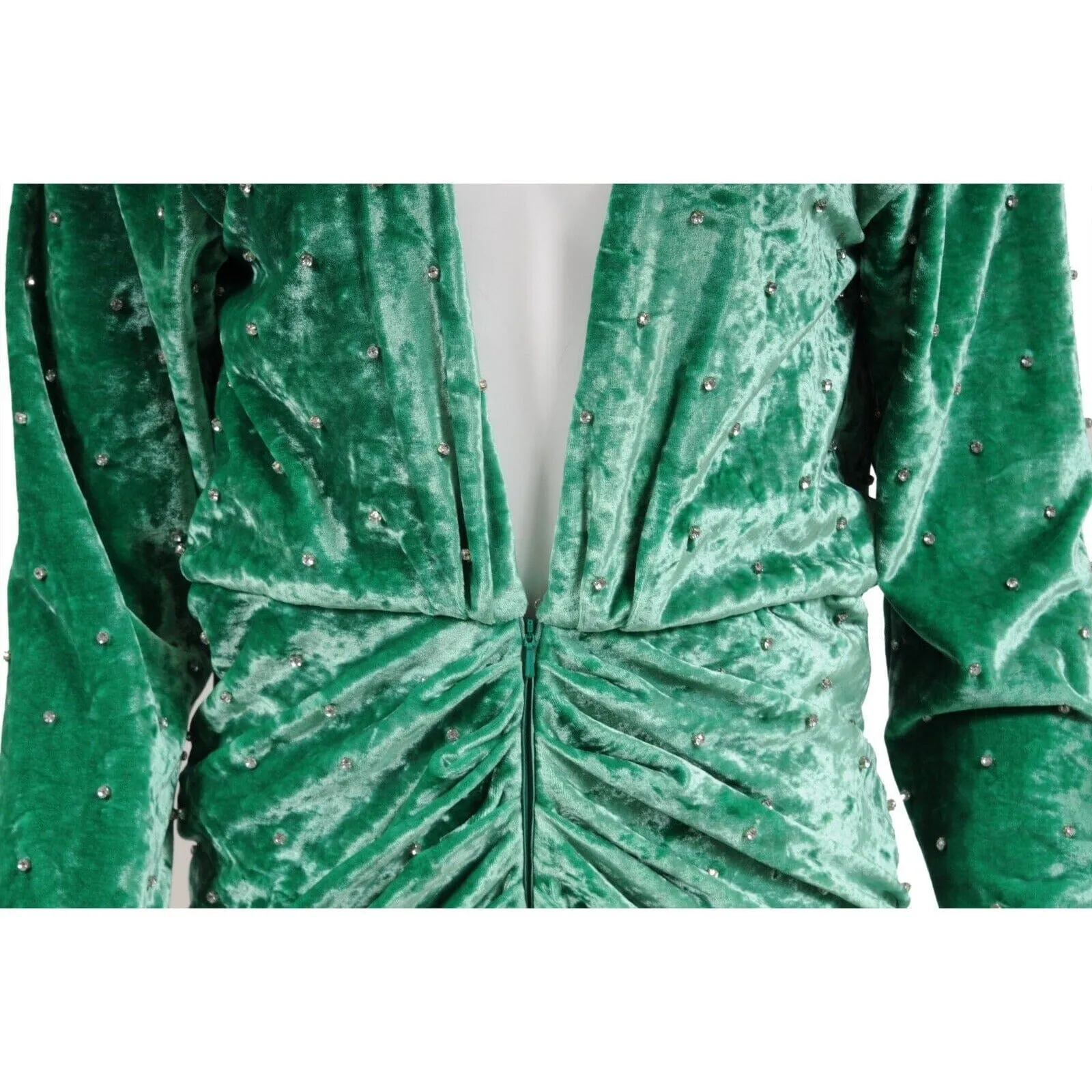 Green Crushed Velvet Crystal Embellished Romper Mini Dress