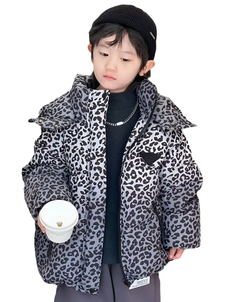 Grey Leopard Padded Coat