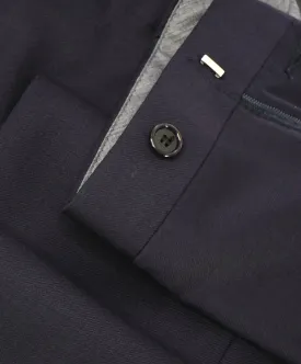 HICKEY FREEMAN - Solid Navy Closet Staple Wool Flat Front Dress Pants - 34W