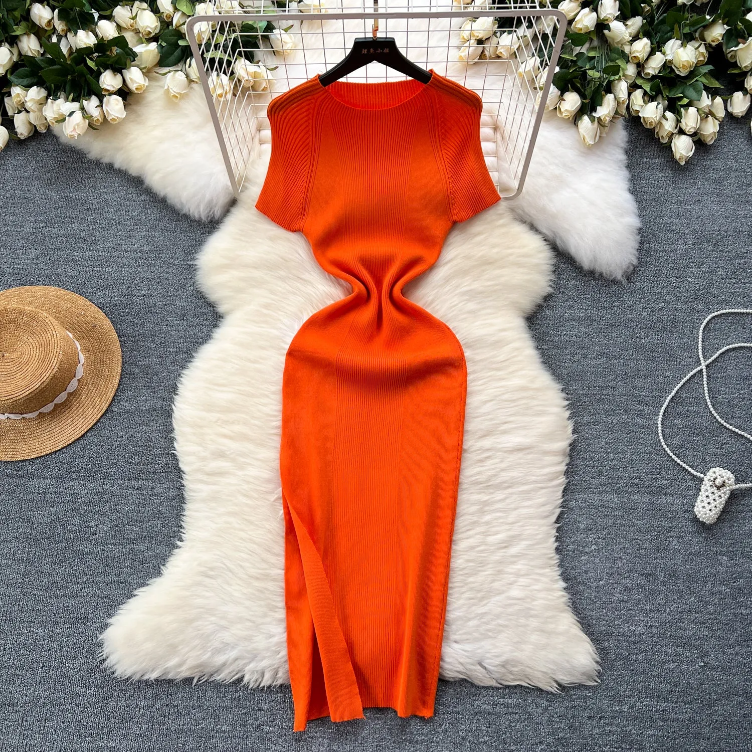 High-end Stretchy Split Knitted Dress