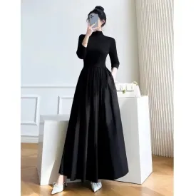 Hnzxzm 2024 New Slim Long Sleeve Elegant Dress Autumn Winter Thin Casual Temperament Pullovers Women's Clothing Office Lady Simplicity