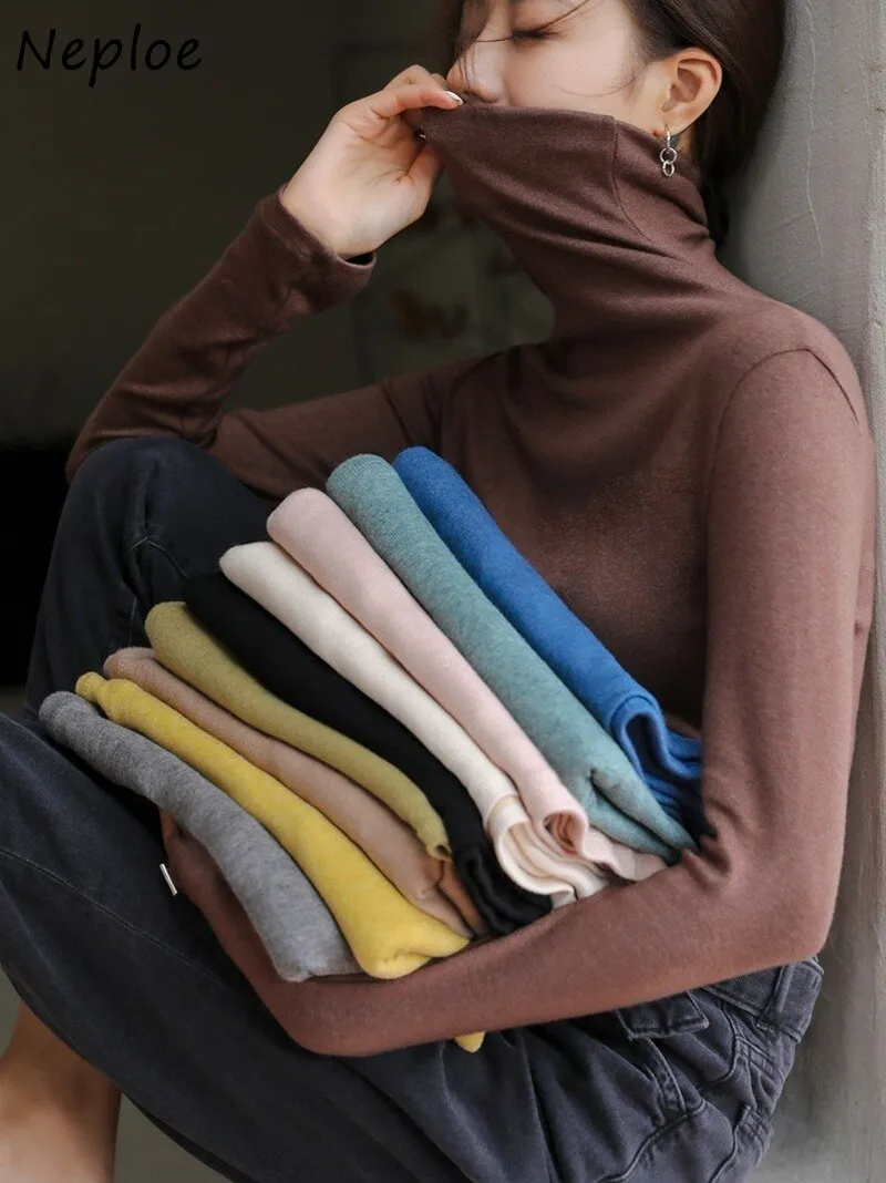 Joskaa Christmas Gift Pile Half High Collar Women's Sweater Autumn Slim Knit Sweater for Women Bottoming Top Long Sleeve Knitted Pullovers 2024