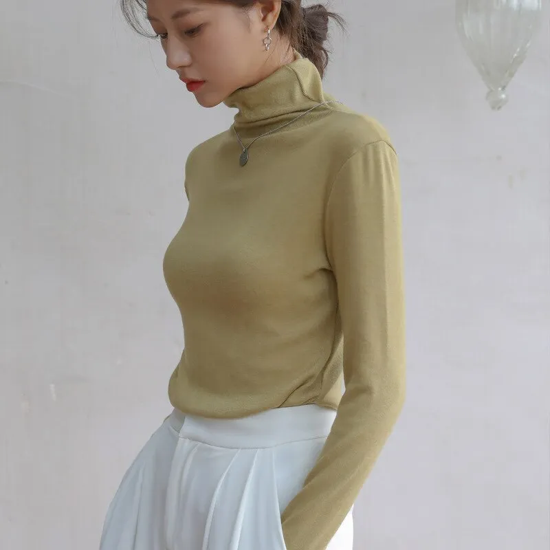 Joskaa Christmas Gift Pile Half High Collar Women's Sweater Autumn Slim Knit Sweater for Women Bottoming Top Long Sleeve Knitted Pullovers 2024