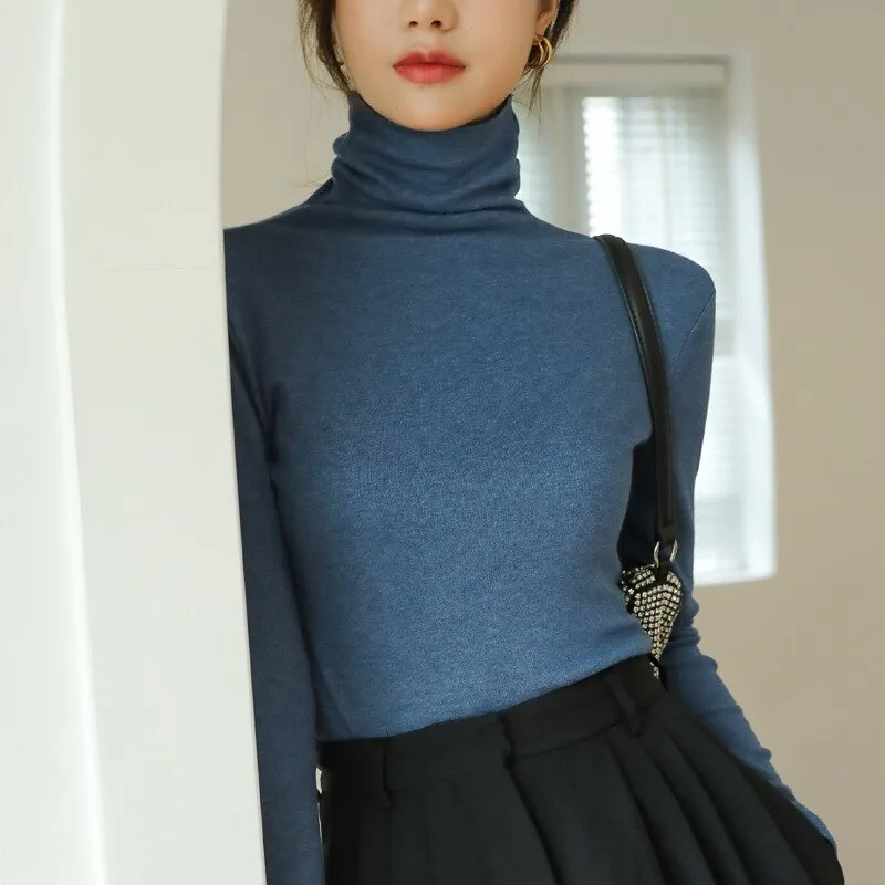 Joskaa Christmas Gift Pile Half High Collar Women's Sweater Autumn Slim Knit Sweater for Women Bottoming Top Long Sleeve Knitted Pullovers 2024