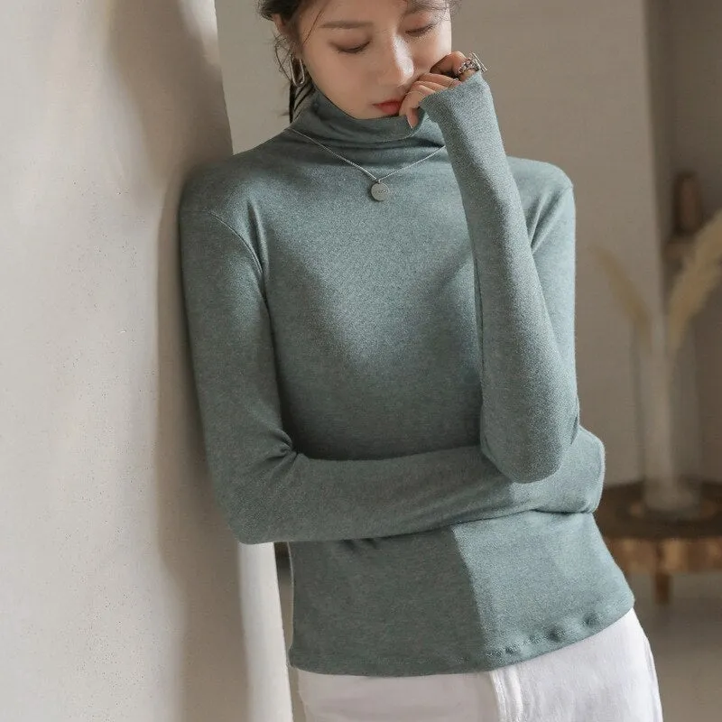 Joskaa Christmas Gift Pile Half High Collar Women's Sweater Autumn Slim Knit Sweater for Women Bottoming Top Long Sleeve Knitted Pullovers 2024