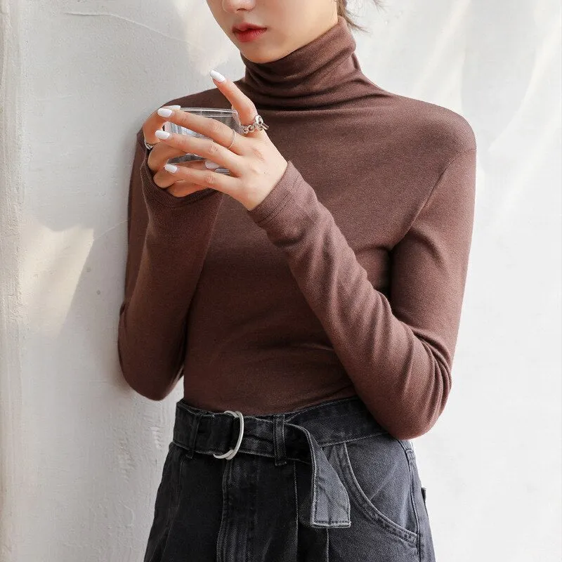 Joskaa Christmas Gift Pile Half High Collar Women's Sweater Autumn Slim Knit Sweater for Women Bottoming Top Long Sleeve Knitted Pullovers 2024