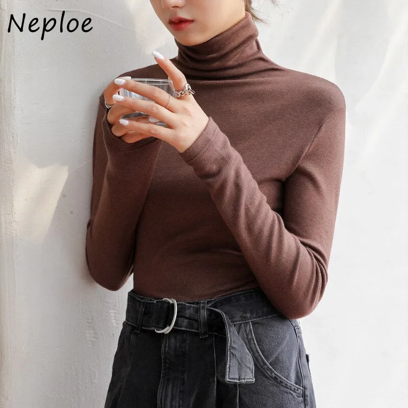 Joskaa Christmas Gift Pile Half High Collar Women's Sweater Autumn Slim Knit Sweater for Women Bottoming Top Long Sleeve Knitted Pullovers 2024