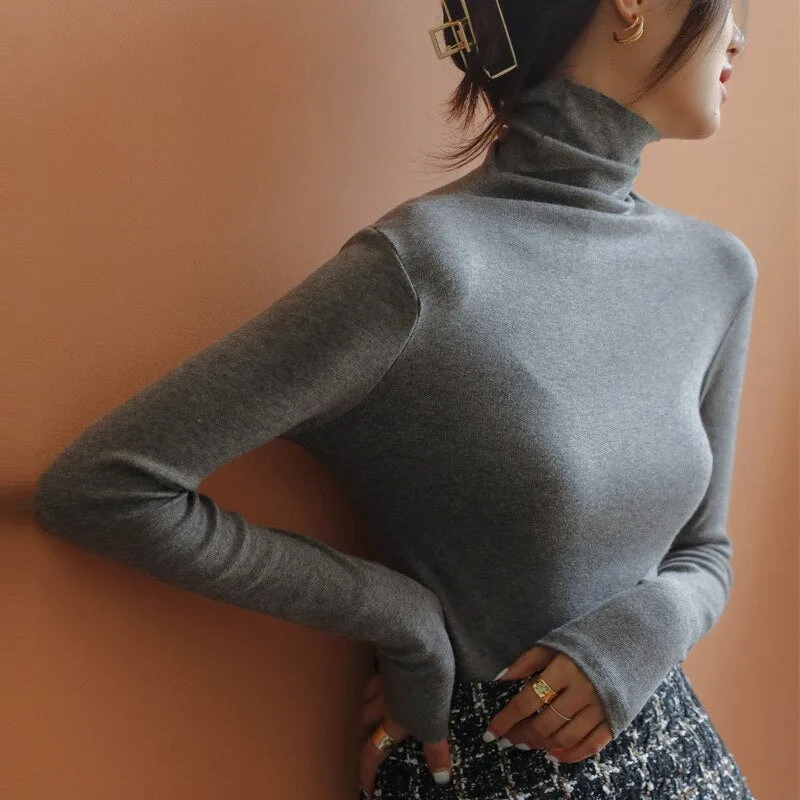 Joskaa Christmas Gift Pile Half High Collar Women's Sweater Autumn Slim Knit Sweater for Women Bottoming Top Long Sleeve Knitted Pullovers 2024
