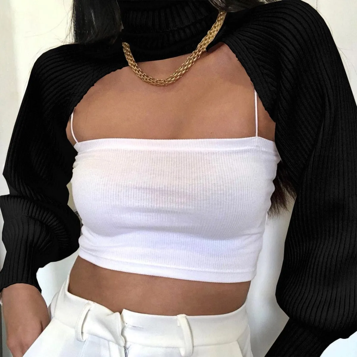 Knitted Turtleneck Crop Top Sweater