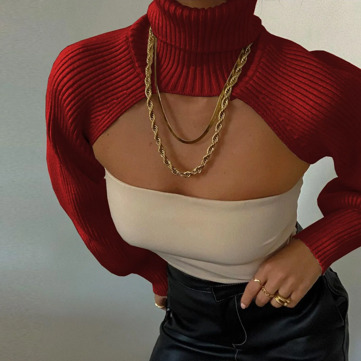 Knitted Turtleneck Crop Top Sweater