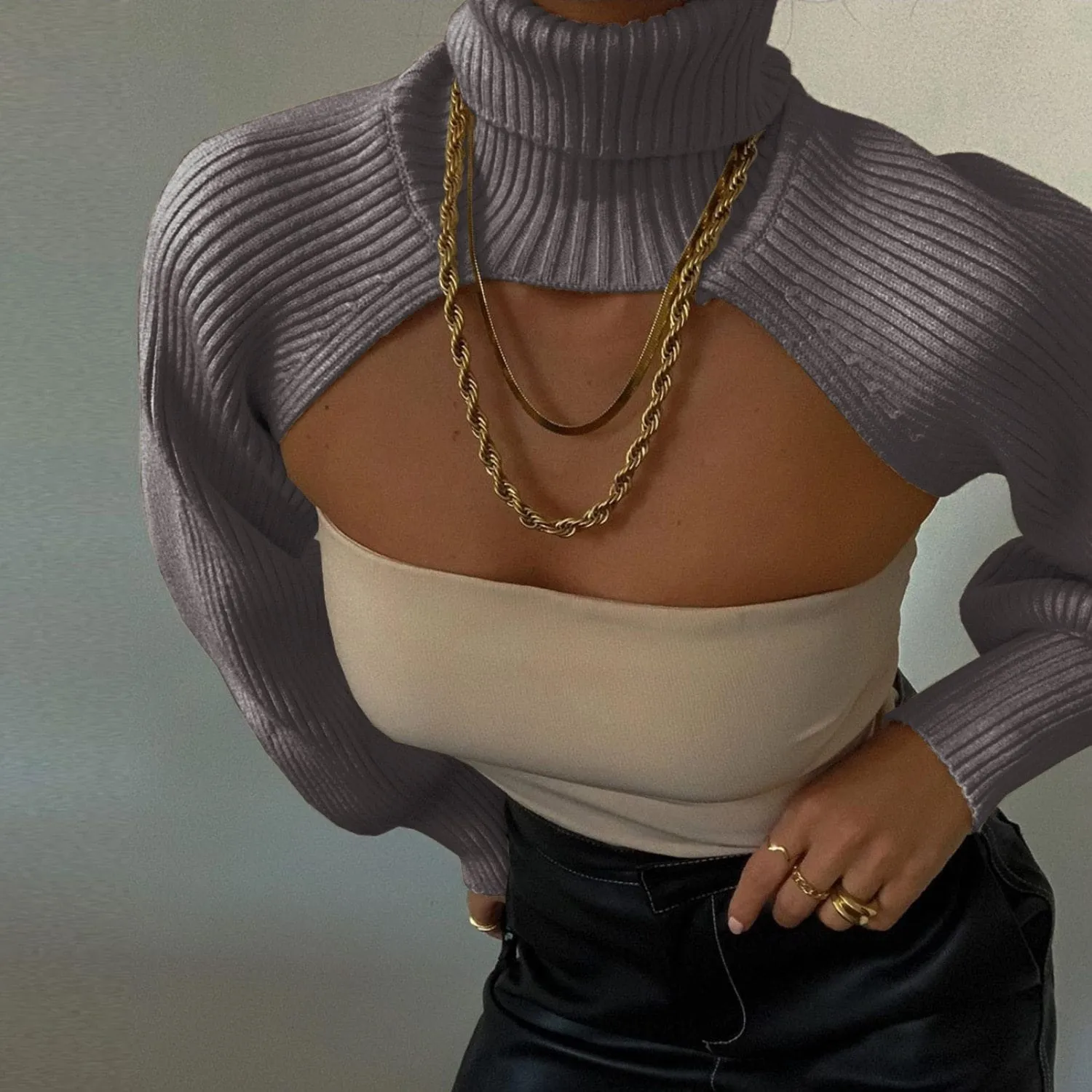 Knitted Turtleneck Crop Top Sweater