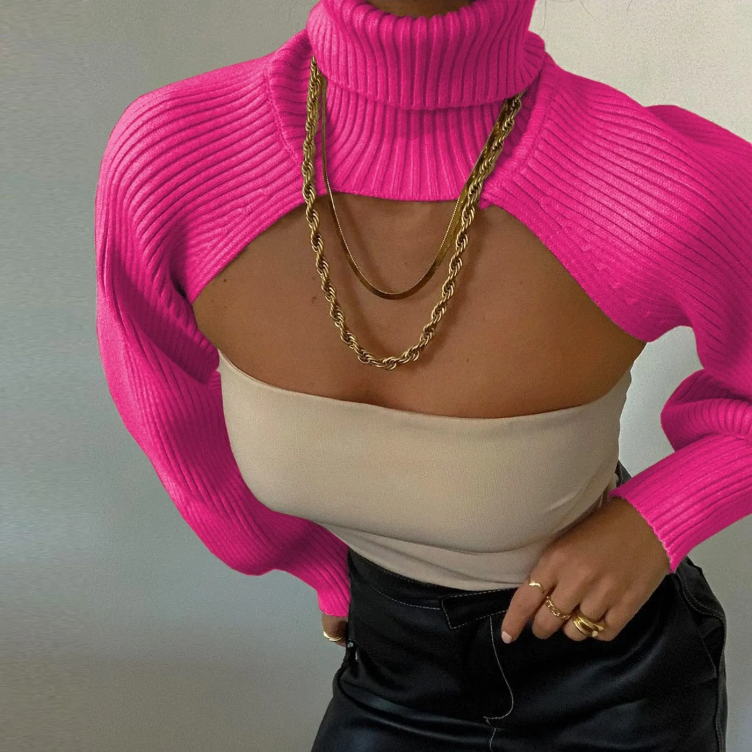 Knitted Turtleneck Crop Top Sweater
