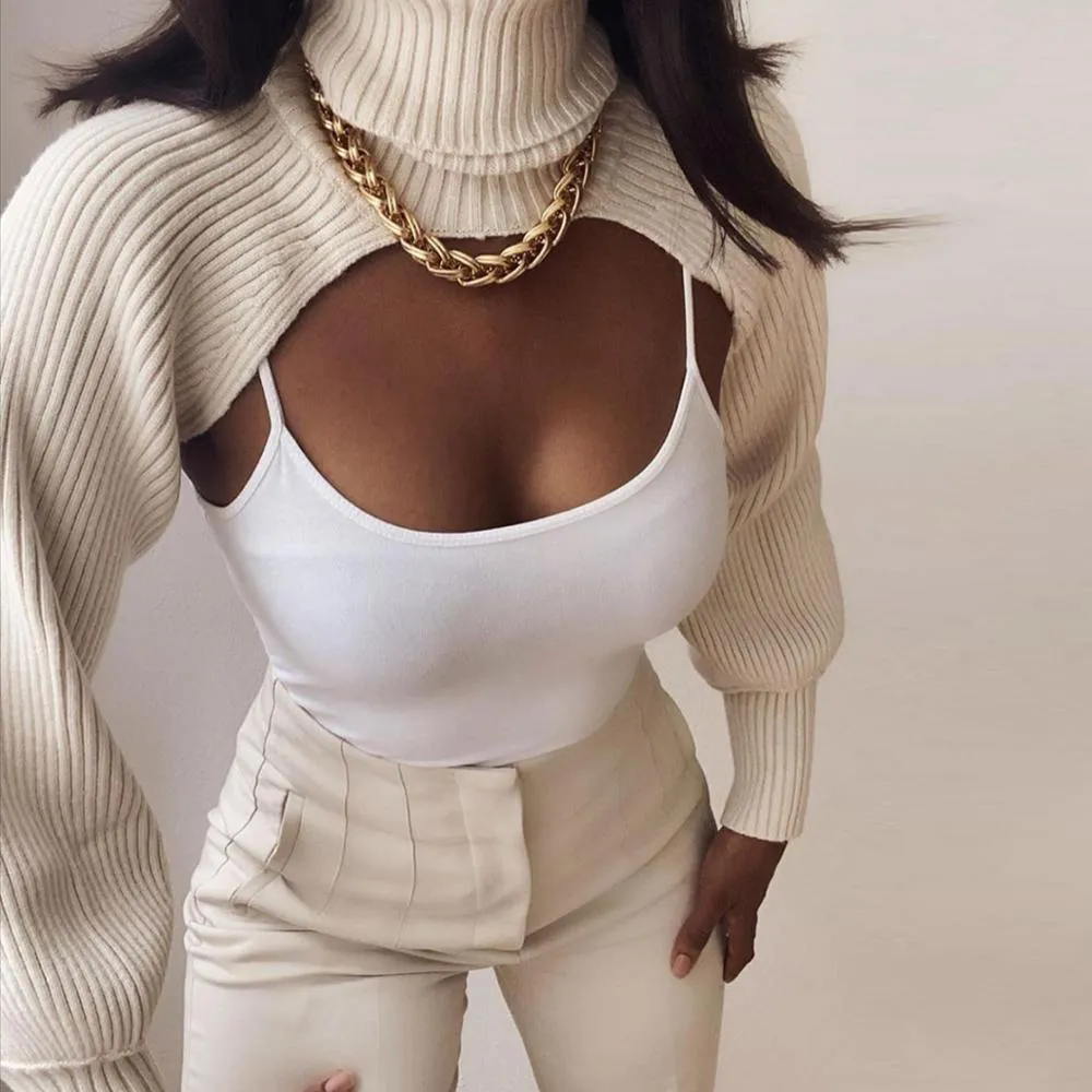 Knitted Turtleneck Crop Top Sweater