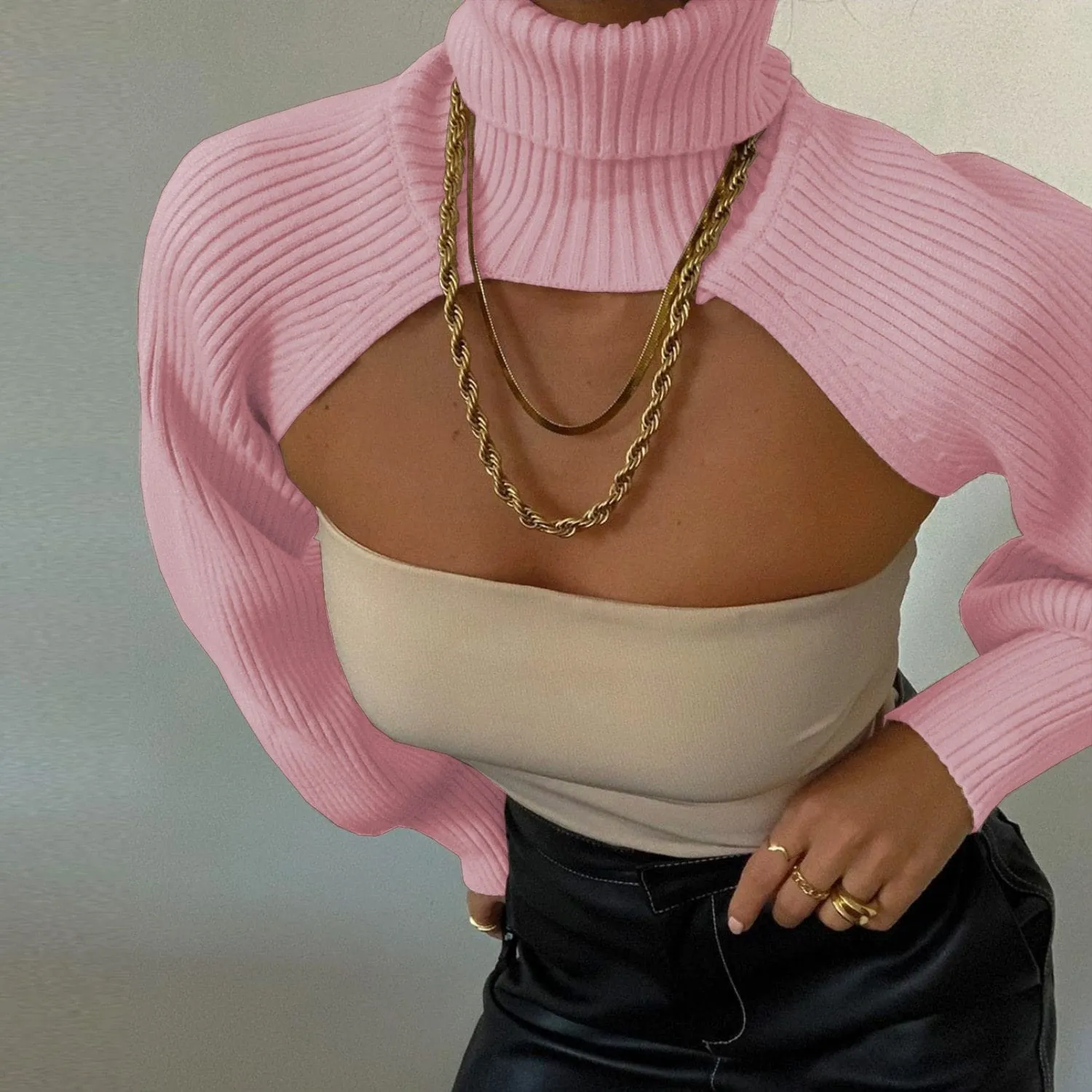 Knitted Turtleneck Crop Top Sweater