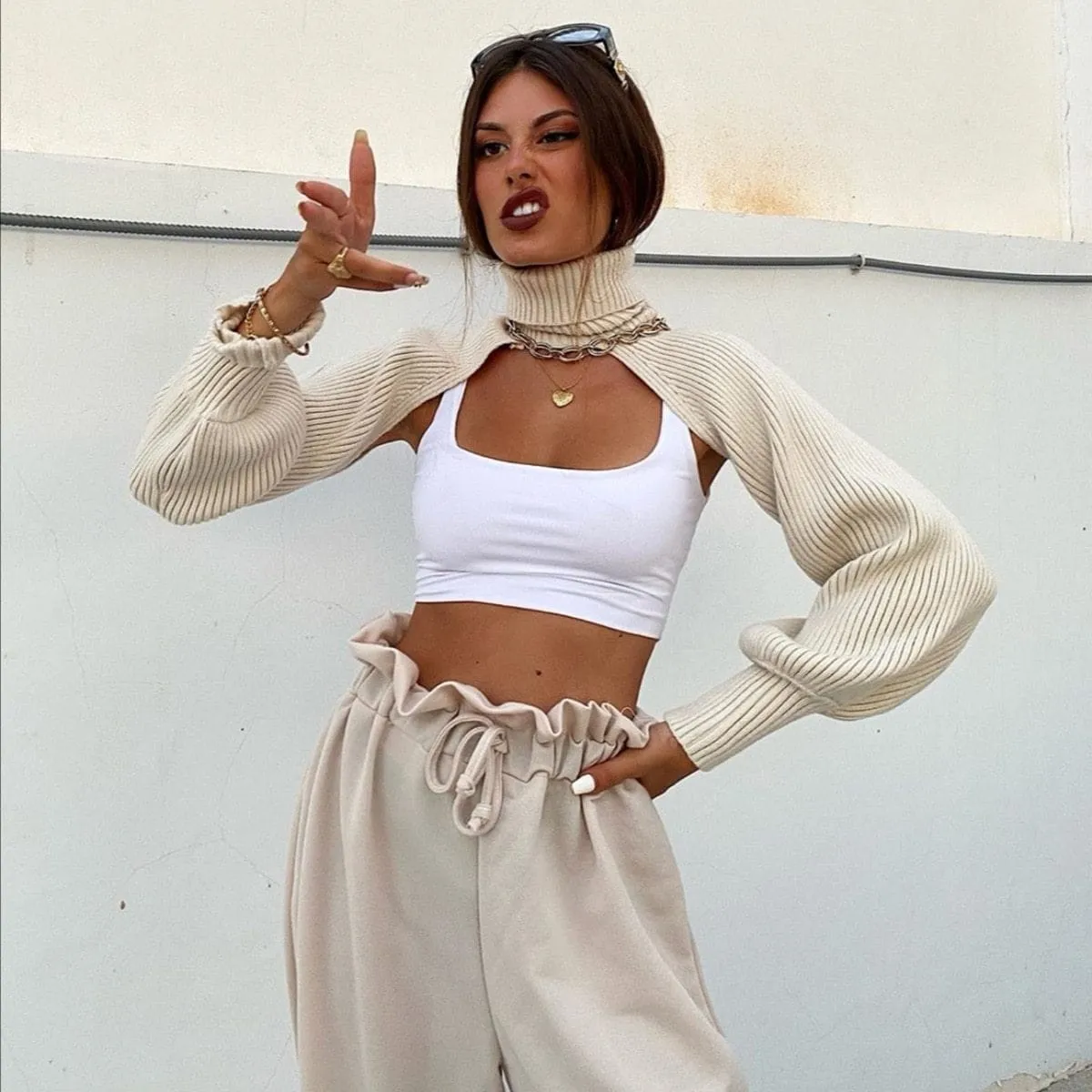 Knitted Turtleneck Crop Top Sweater