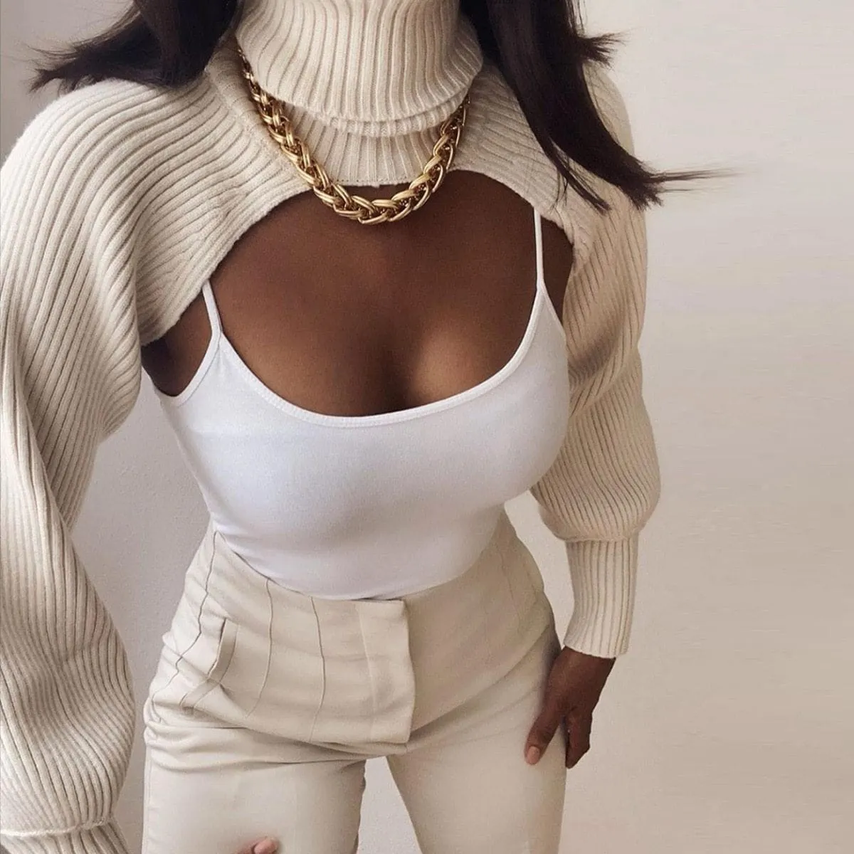 Knitted Turtleneck Crop Top Sweater