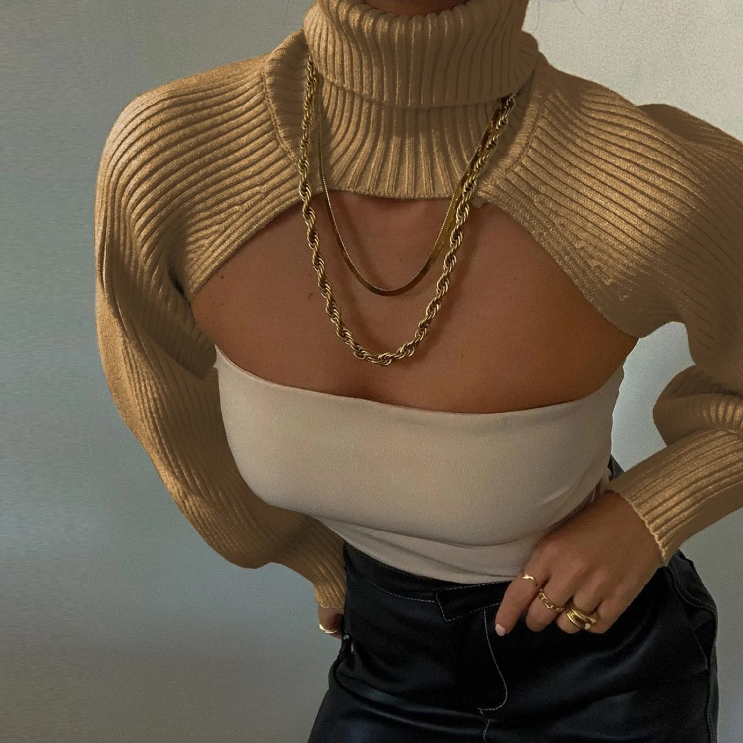 Knitted Turtleneck Crop Top Sweater