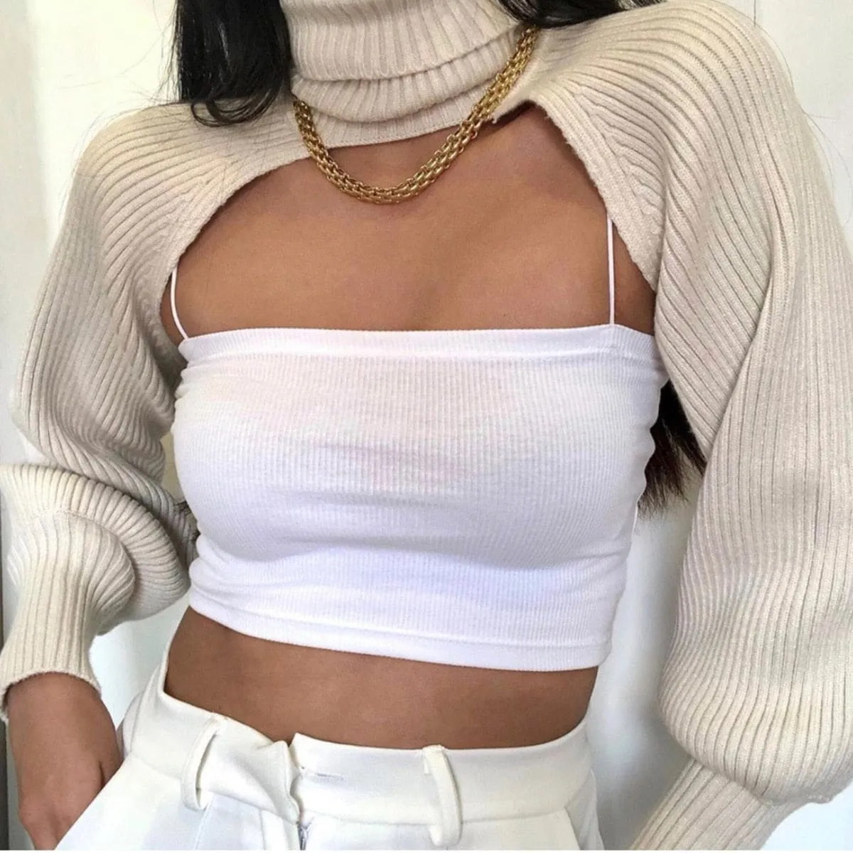 Knitted Turtleneck Crop Top Sweater