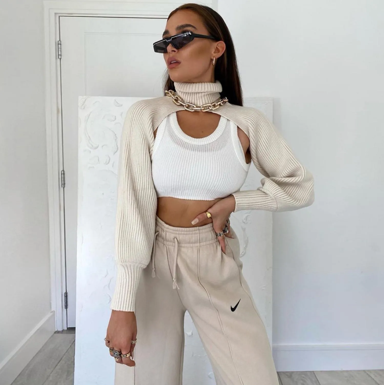 Knitted Turtleneck Crop Top Sweater