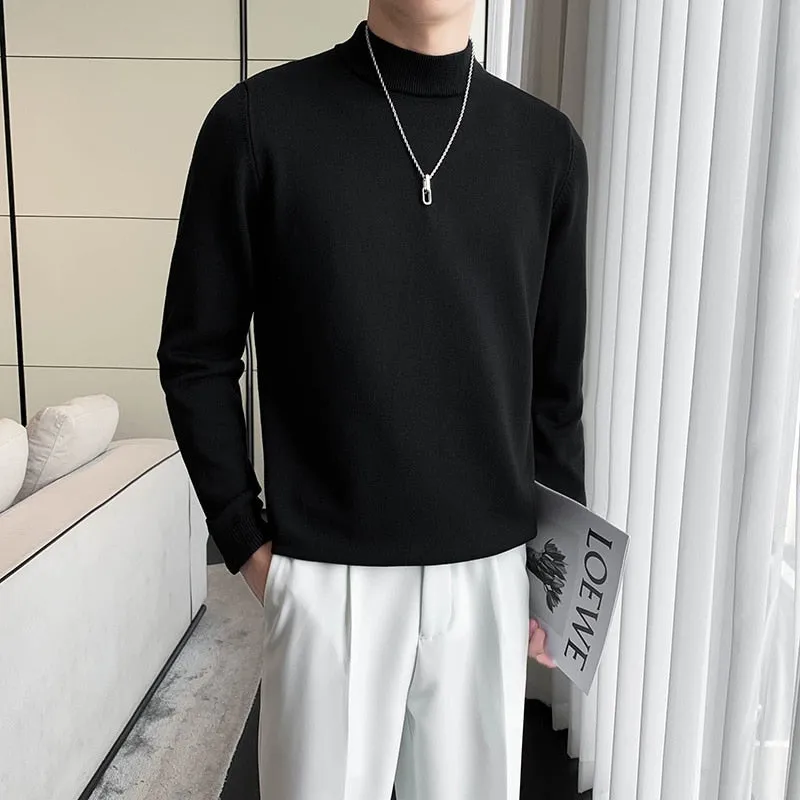 [Korean Style] 5-color Knitted Pullover Half-Turtleneck Sweaters