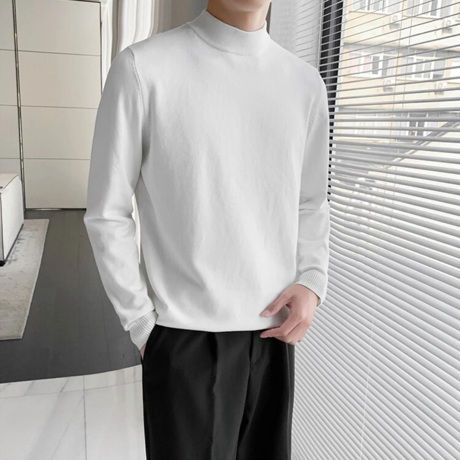 [Korean Style] 5-color Knitted Pullover Half-Turtleneck Sweaters
