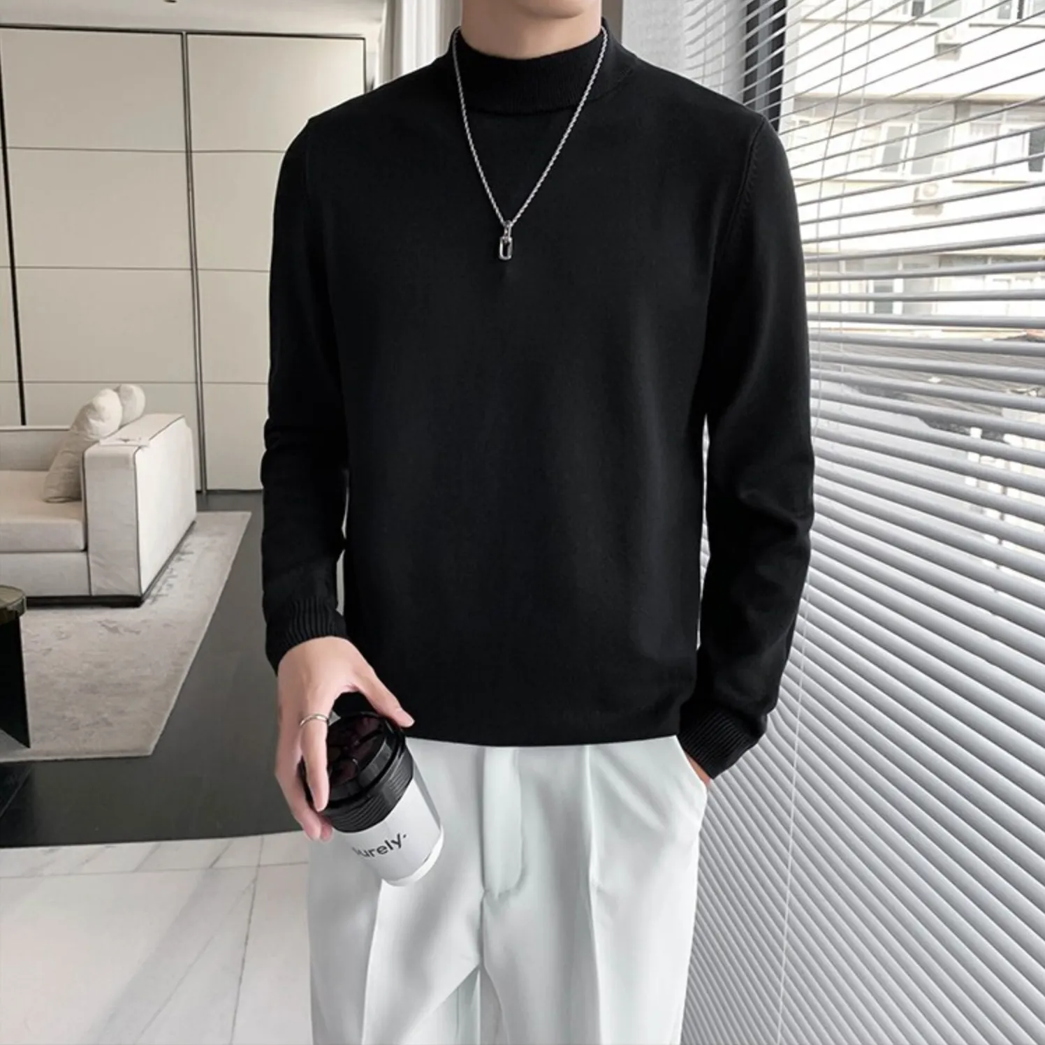 [Korean Style] 5-color Knitted Pullover Half-Turtleneck Sweaters
