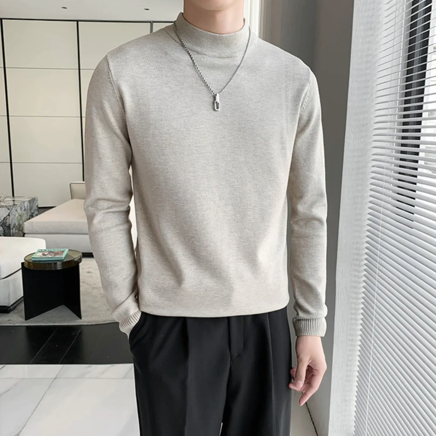 [Korean Style] 5-color Knitted Pullover Half-Turtleneck Sweaters