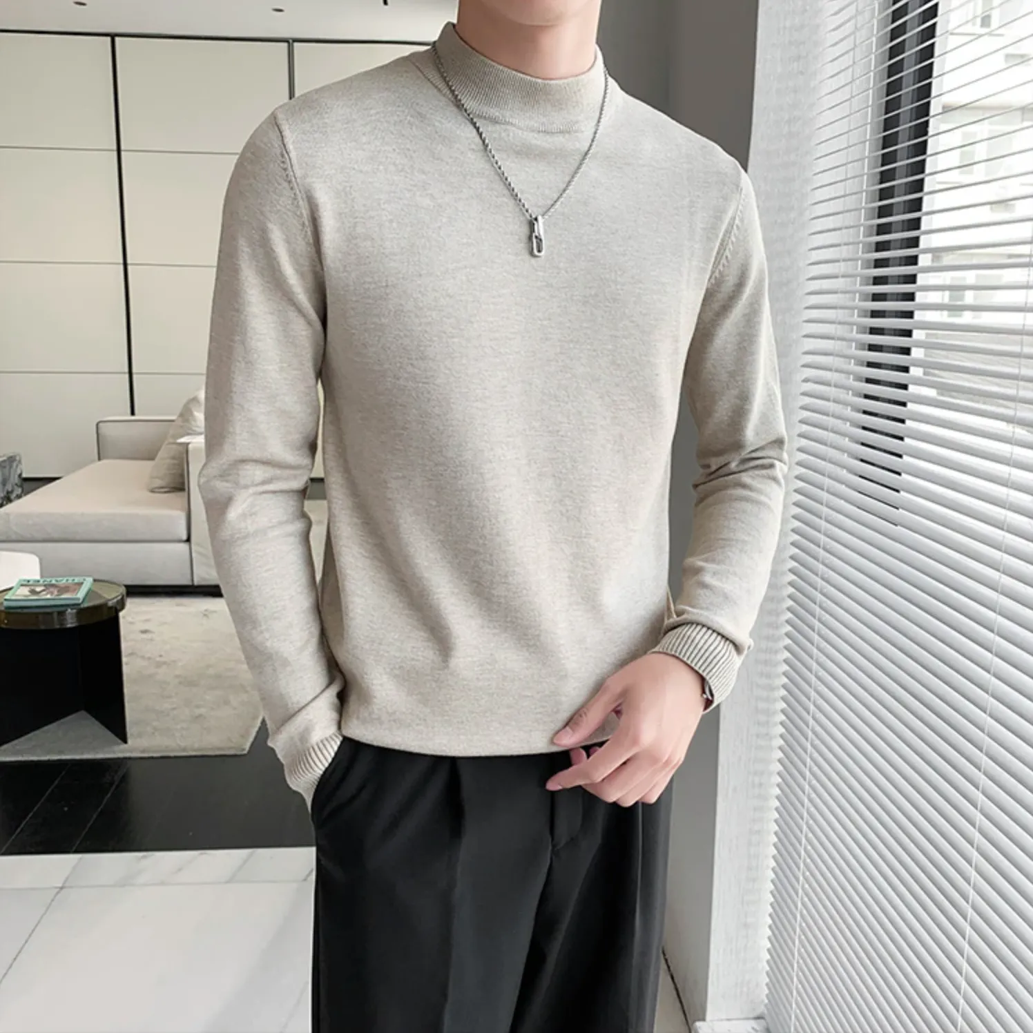 [Korean Style] 5-color Knitted Pullover Half-Turtleneck Sweaters