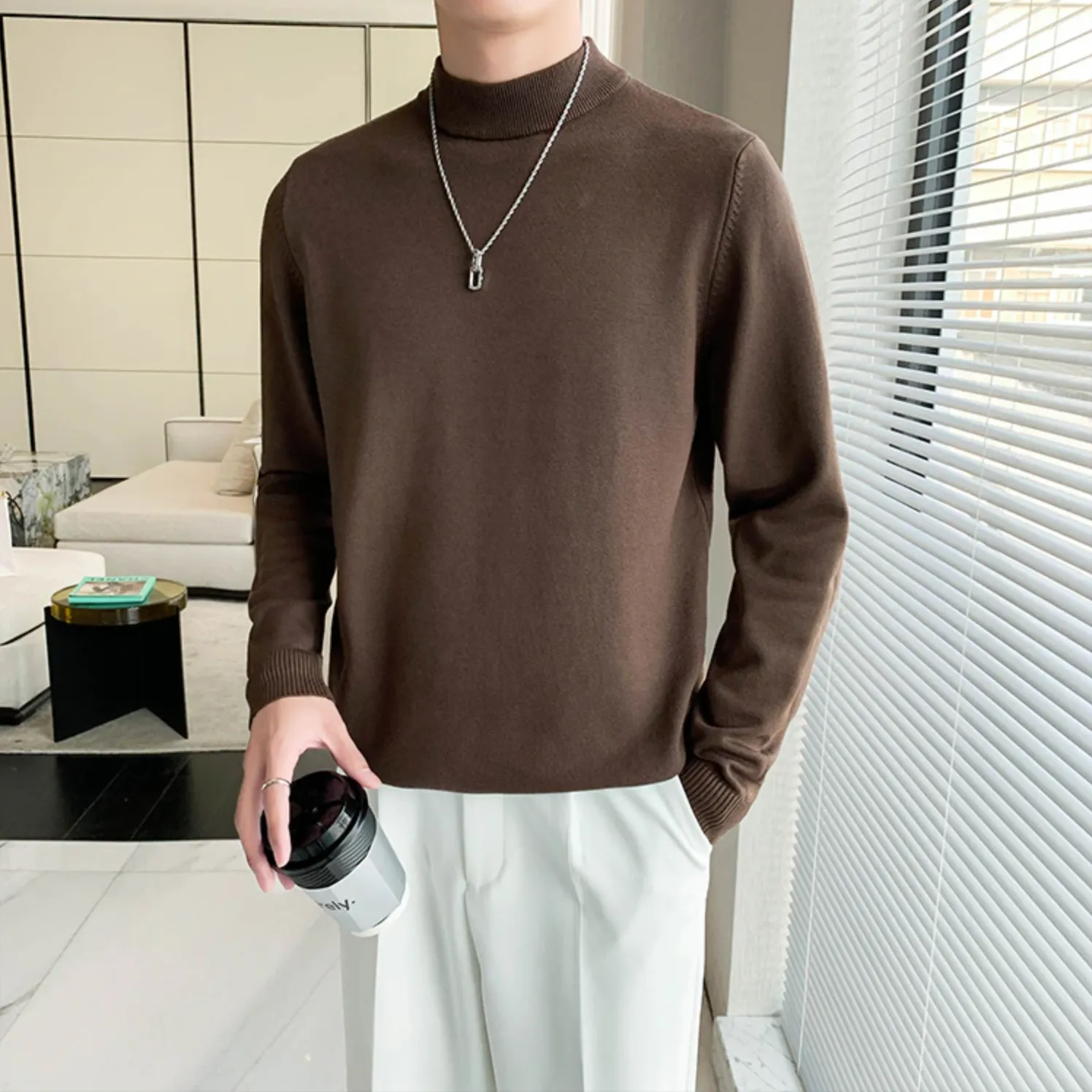 [Korean Style] 5-color Knitted Pullover Half-Turtleneck Sweaters