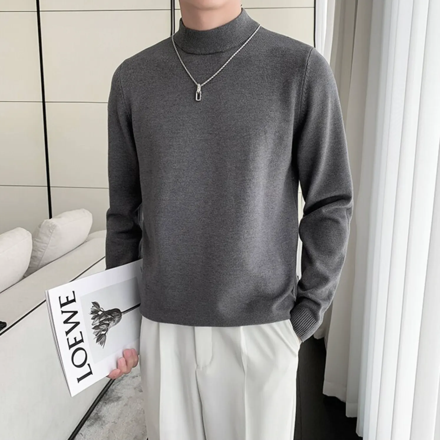 [Korean Style] 5-color Knitted Pullover Half-Turtleneck Sweaters