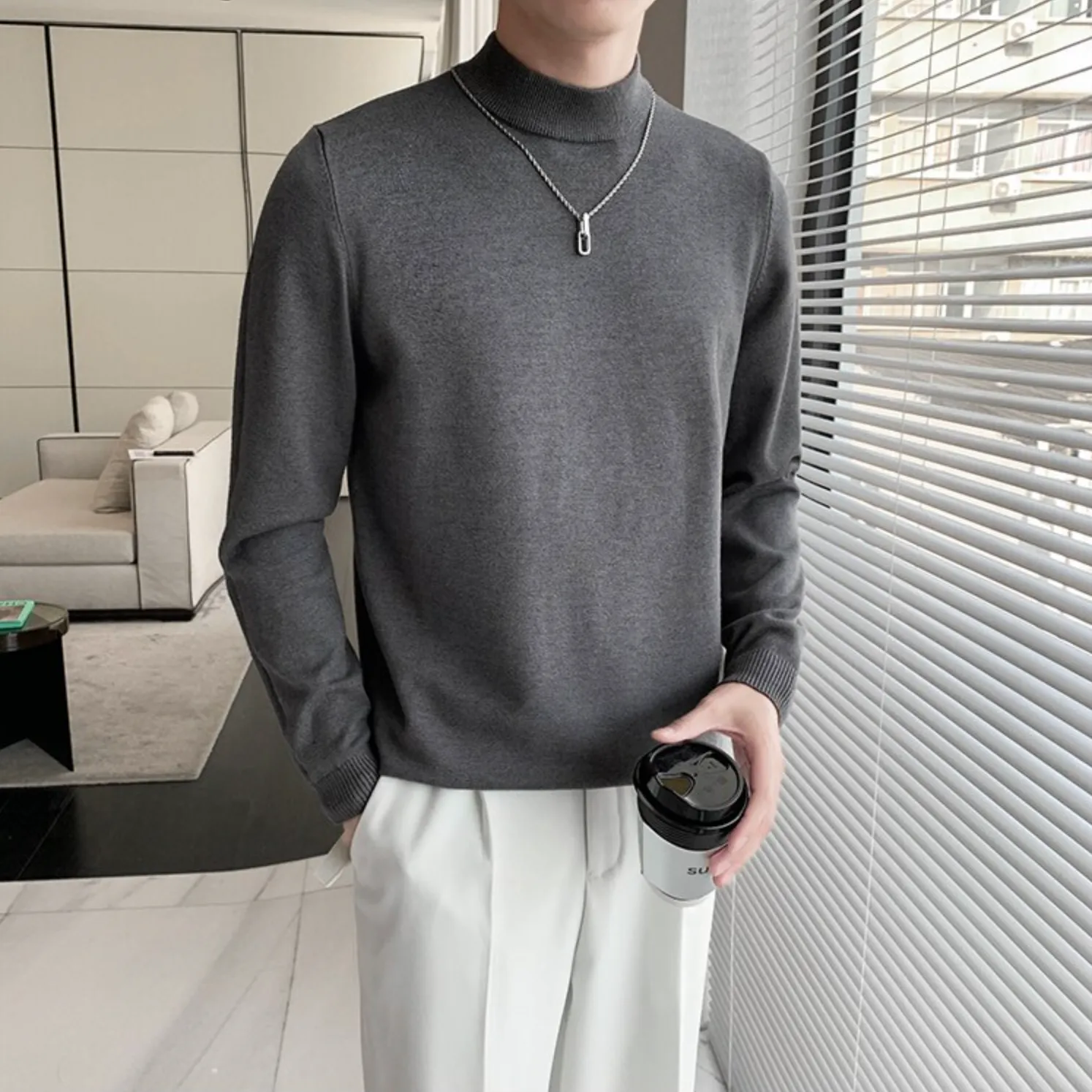 [Korean Style] 5-color Knitted Pullover Half-Turtleneck Sweaters