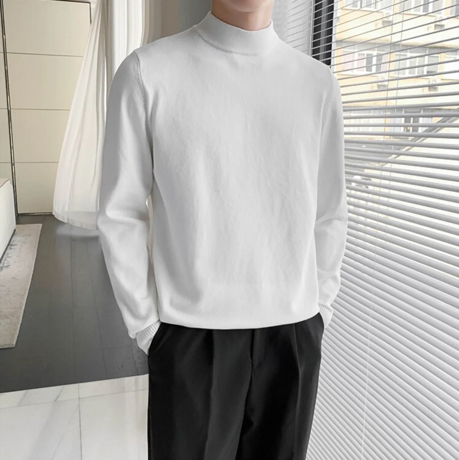 [Korean Style] 5-color Knitted Pullover Half-Turtleneck Sweaters