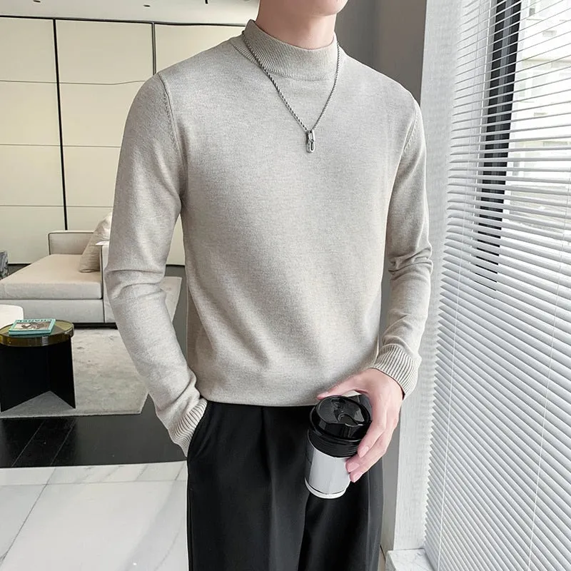 [Korean Style] 5-color Knitted Pullover Half-Turtleneck Sweaters