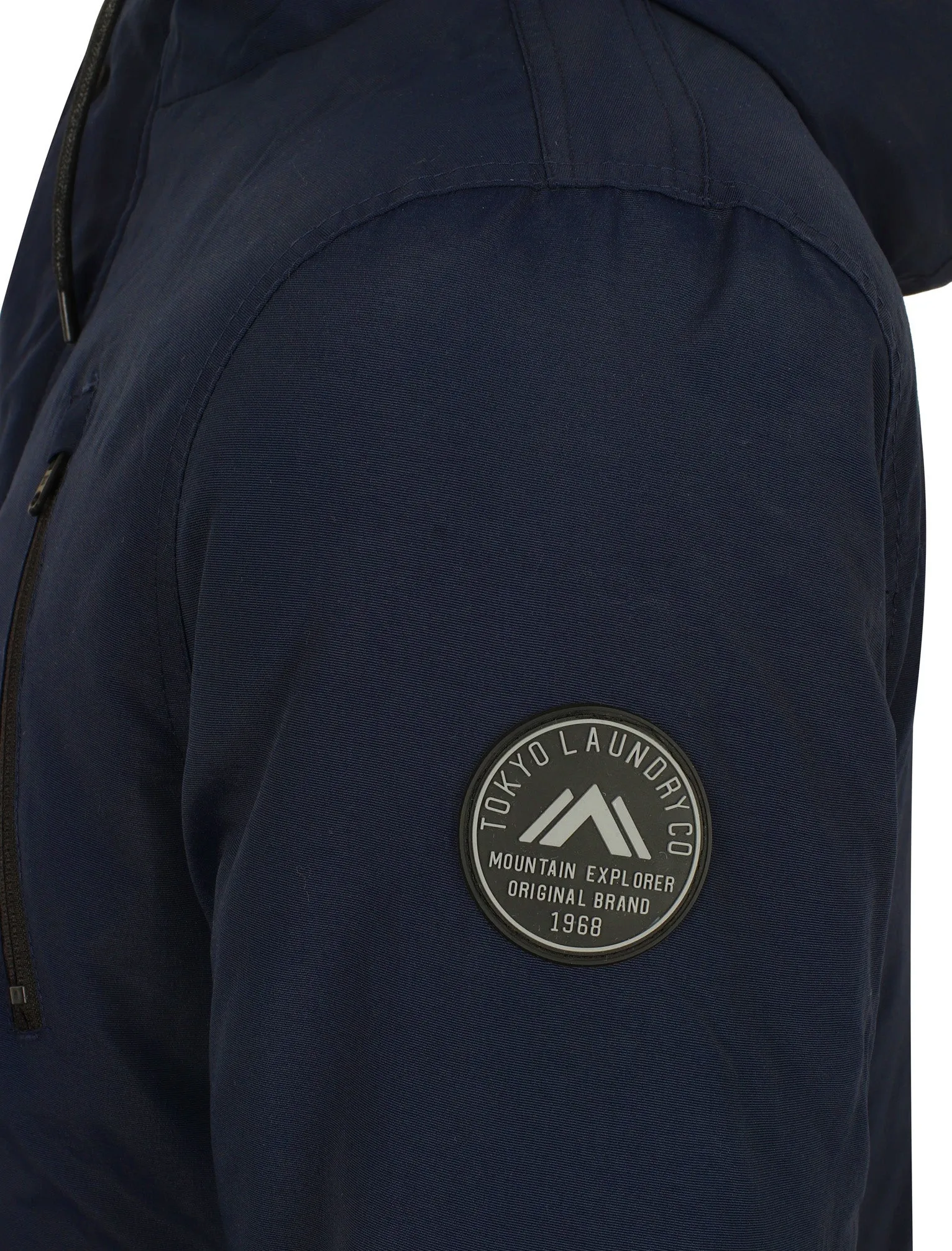 Lenart Faux Fur Trim Hooded Parka Jacket in Midnight Blue - Tokyo Laundry