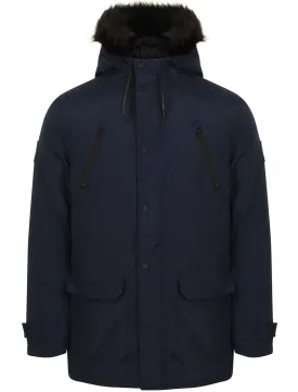 Lenart Faux Fur Trim Hooded Parka Jacket in Midnight Blue - Tokyo Laundry