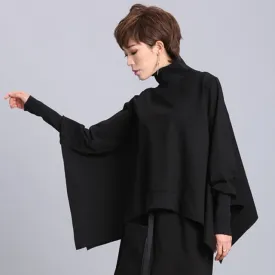 Loose Fit Black Asymmetrical Oversized Sweatshirt Turtleneck Long Sleeve