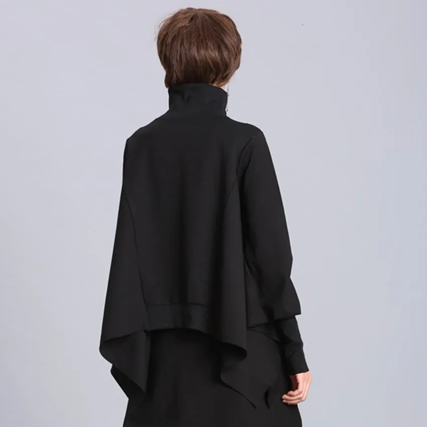Loose Fit Black Asymmetrical Oversized Sweatshirt Turtleneck Long Sleeve