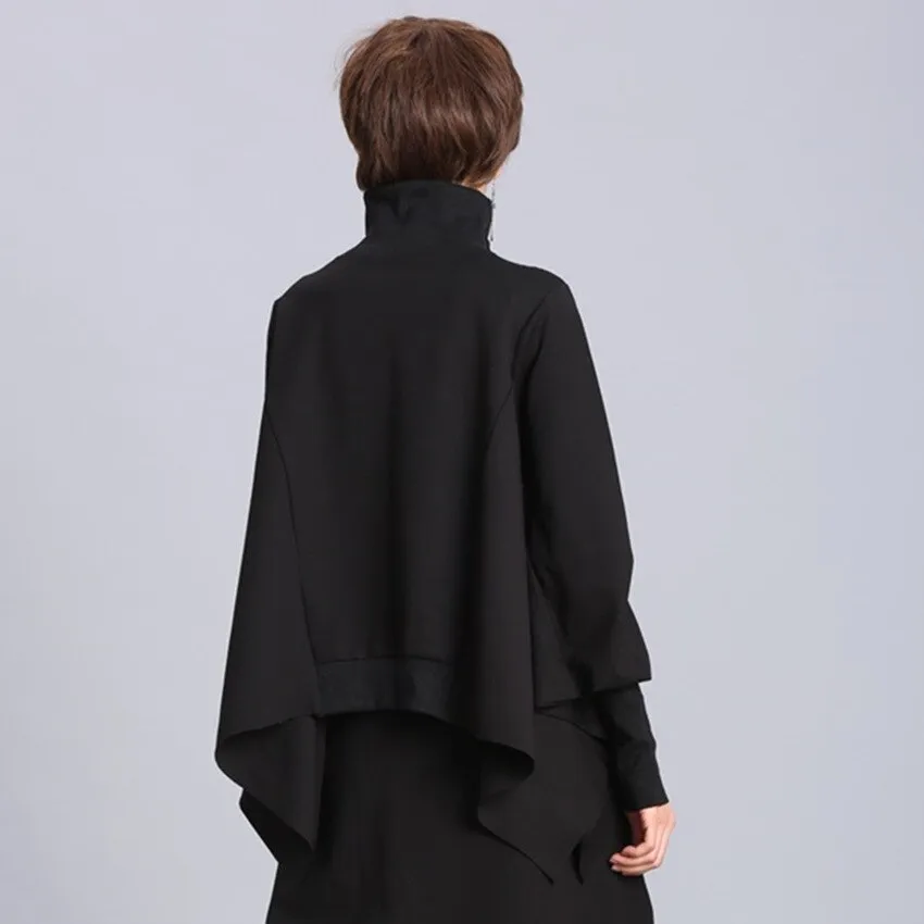 Loose Fit Black Asymmetrical Oversized Sweatshirt Turtleneck Long Sleeve