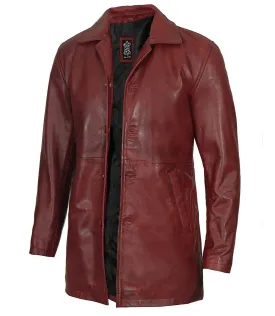 Maroon Real Lambskin Leather Car Coat For Men