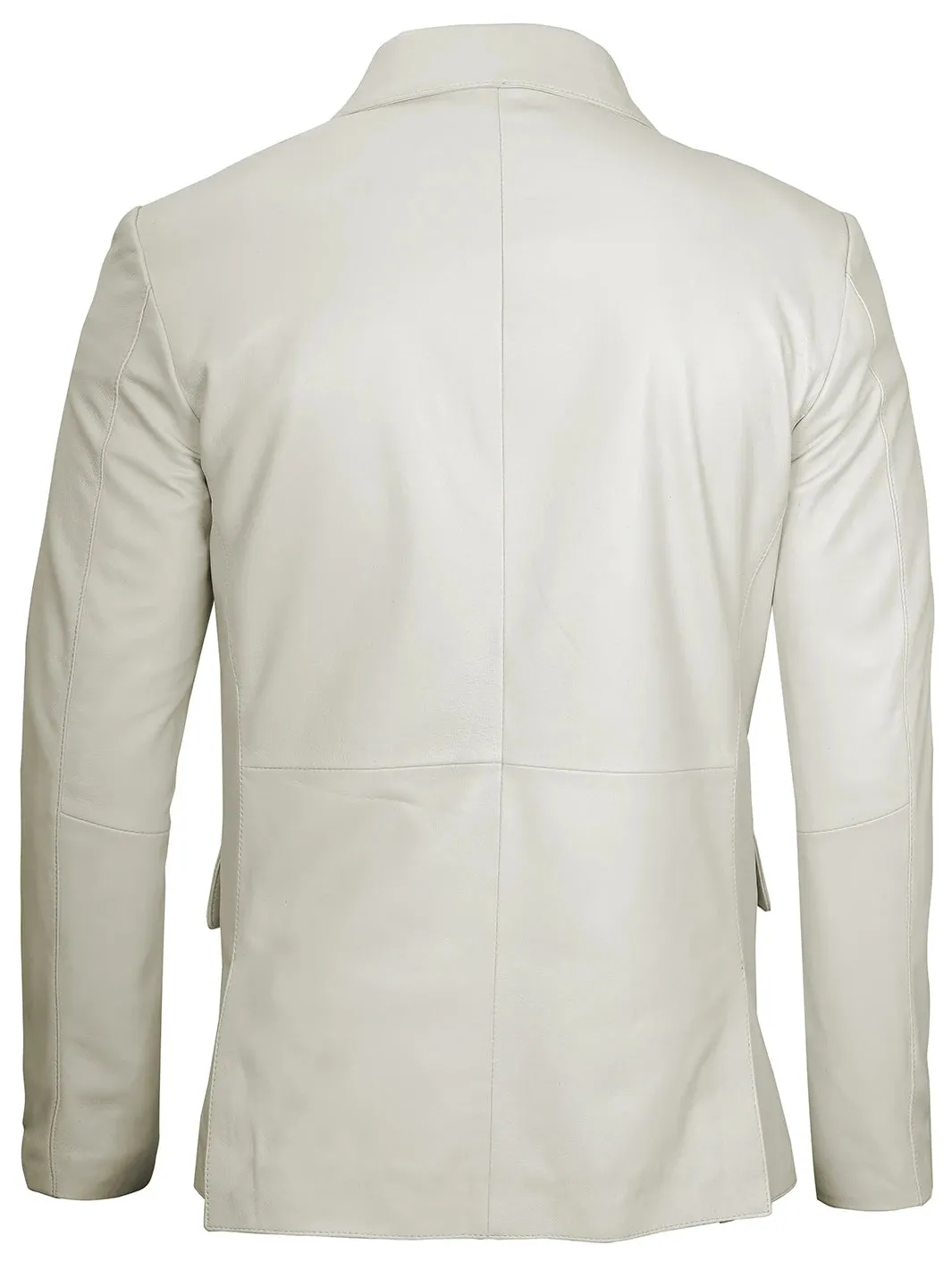 Mens Two Buttons Off White Leather Blazer
