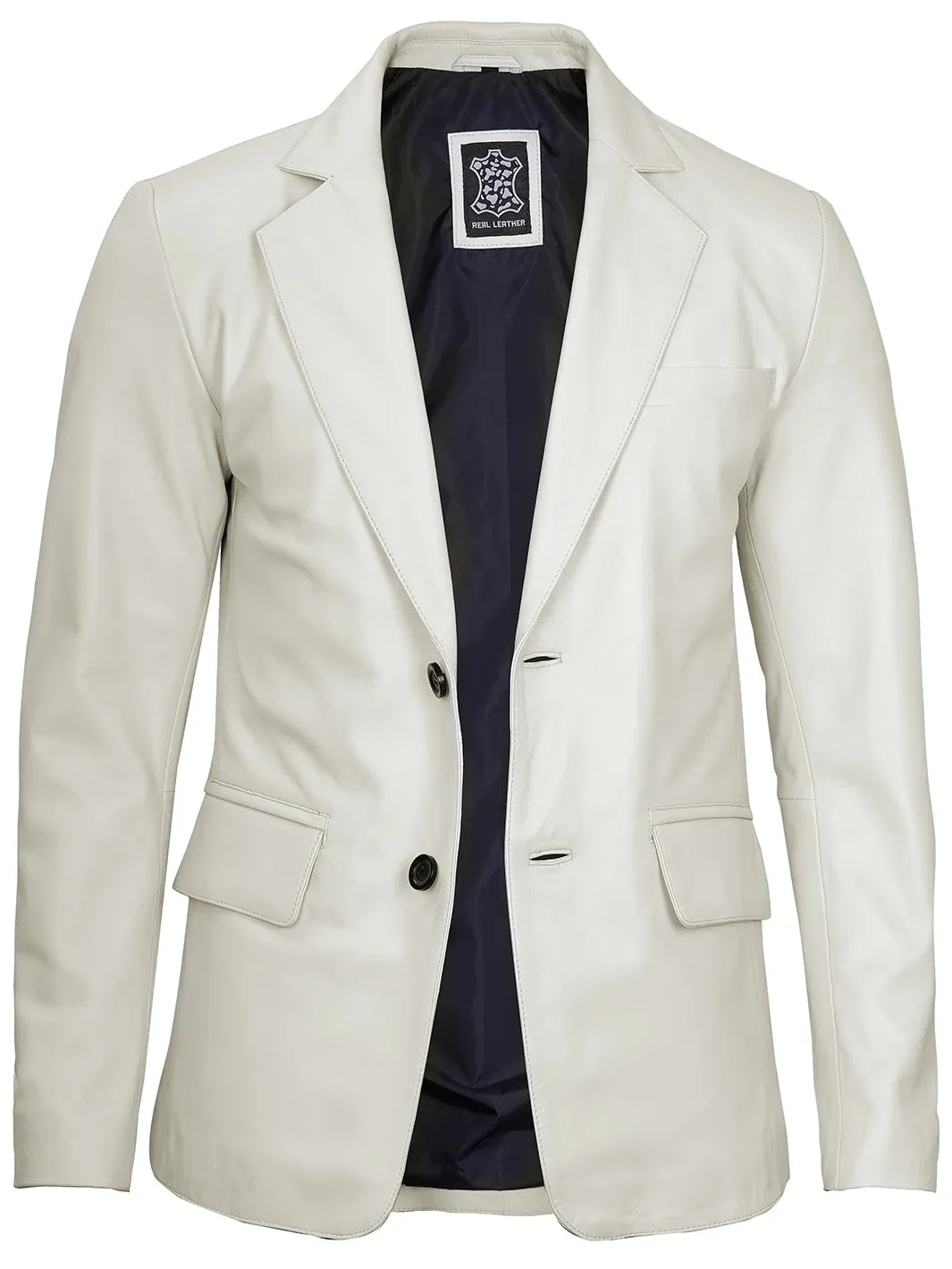 Mens Two Buttons Off White Leather Blazer